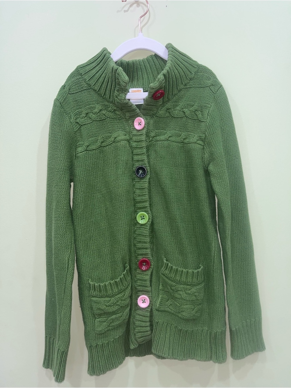 Gymboree Green Cable Knit Cardigan Sweater Girls Size 7-8 Cute As A Button
